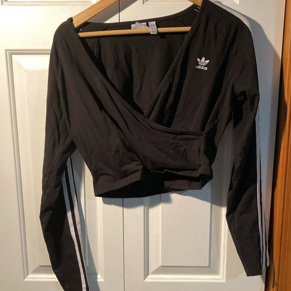 Adidas Black Long Sleeve Crop Wrap Top - Picture 2 of 7